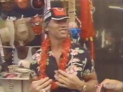 Arnold Schwarzenegger curtindo o Carnaval com um boné peculiar