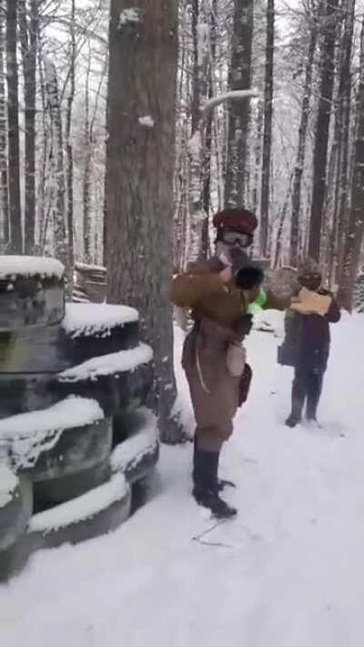 Soviet Political Commissar giving a rallying speech to his fellow comrades before an assault on an enemy emplacement, 1941, (Colorized)