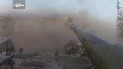 Full video of a Jaysh al-Islam T-72 wearing a GoPro in an assault on Syrian Army positions South of Aleppo -