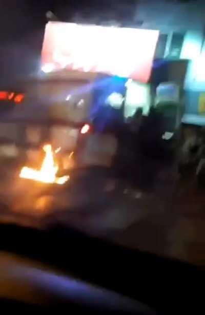 The repressive forces of Iran were using an ambulance to transport their forces and were identified by the protesters