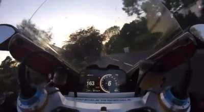 Michael Rutter navigating the first few sectors of the Isle of Man road race course….