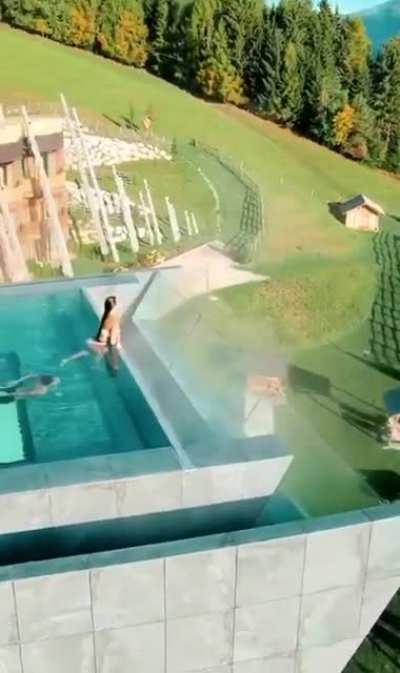 Pool with a view of the Dolomites in Italy