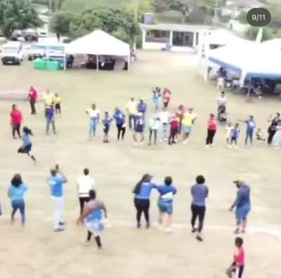 Shelly-Ann-Fraser-Pryce, 8x times Olympic medalist, obliterating other parents at a school event.