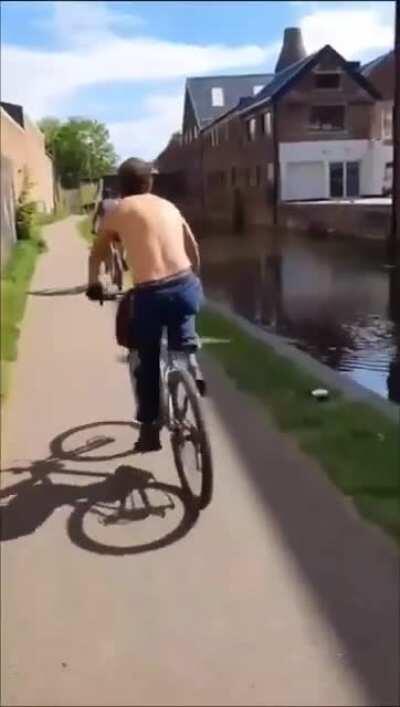 Idiot on bicycle