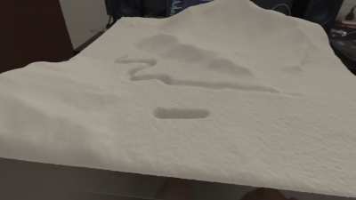 I created some snow accumulation and displacement using lowLevelMesh. Planning to simulate snowfall inside the room, in mixed reality, next.