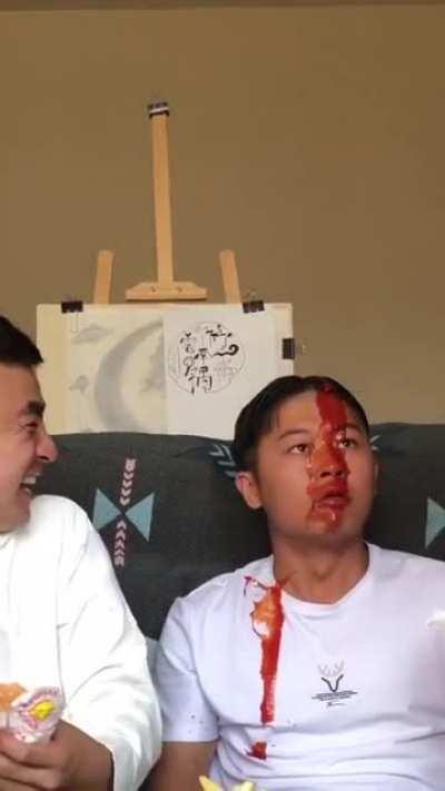 WCGW waving a ketchup bottle around