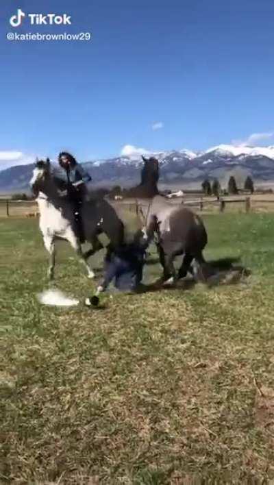 Two girls riding horses
