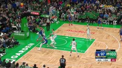 [Highlight] Payton Pritchard gets switched on to Joel Embiid and sticks to him like glue to comes up with a great defensive possession