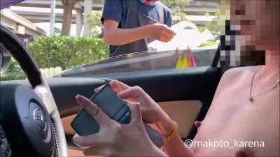 Flashing my small asian titties in front of a street vendor