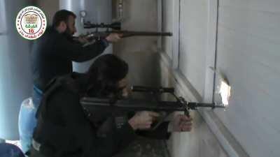 FSA fighters exchange fire with SAA troops using an AUG and a Mosin - 7/12/2013