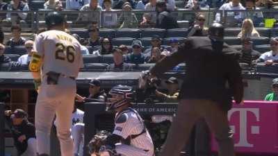 Fan who was chirping that caused boone to be ejected (blue shirt)