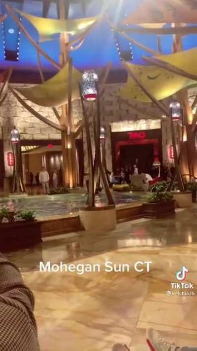 Nothing to see here, just a dude practicing his freestyle in a casino's water feature