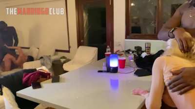 After the frat party, couple girls stayed back for the after party