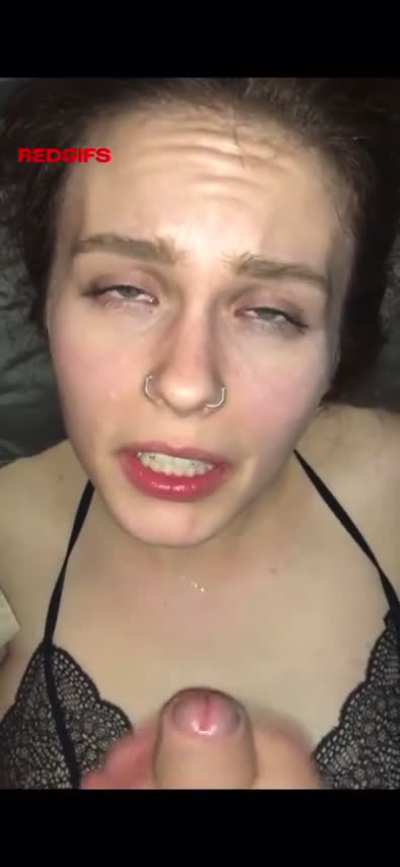 Her mouth says please, her face says otherwise