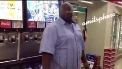 Fat guy not following 7/11 drink rules