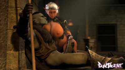 The Elf queen found the best way to keep her Orc soldiers loyalty to her was to personally reward them every night. (Dual-Face-Art)