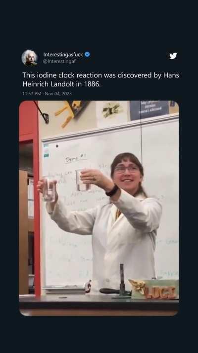 A iodine clock reaction is still crazy to look at, it turns black so fast, from nothing to black instantly.