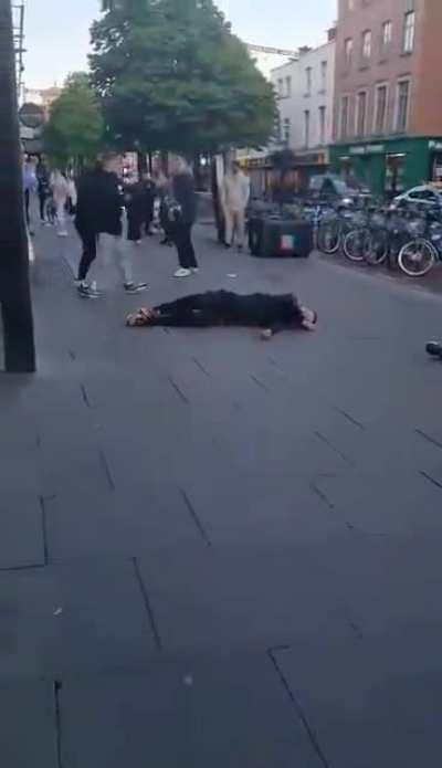 Dublin Guy fights of group who claim he has a fake Canada house coat