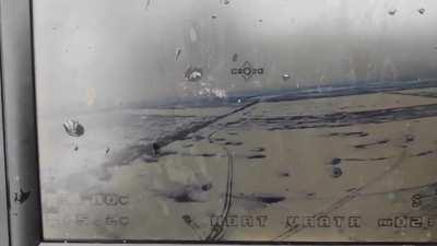 Ukrainian kamikaze drone attacking russian armor