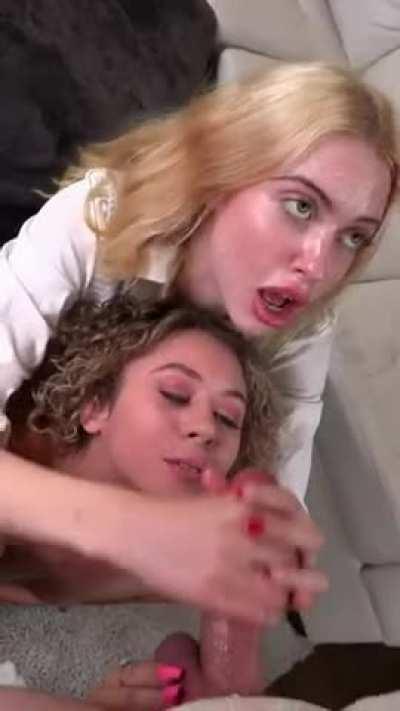 Helping him give her friend a facial