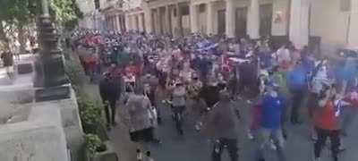 Hundreds of Pro-Government Cuban Protesters chant 