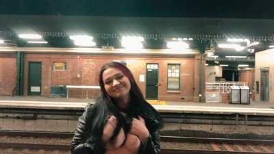 Playing with my nipples while waiting for the train [F]