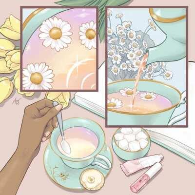 A cup of chamomile sunset tea (@averyota on Insta)