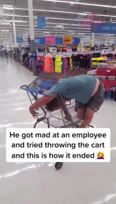 Trying to throw a cart at an employee