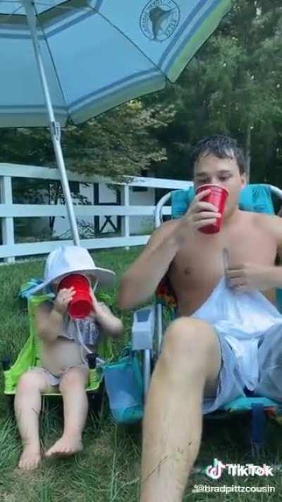 Drinking a kid-friendly cold one with the bois