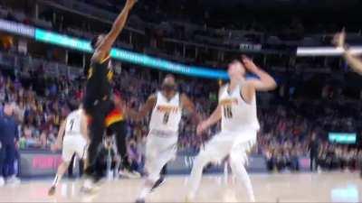 [highlight] Gobert uses his strong shoulders to muscle Jokic out the way tossing him in the perfect spot for dunk all over his fragile body