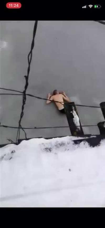 Jumping off a bridge into an ice filled river with just underwear.