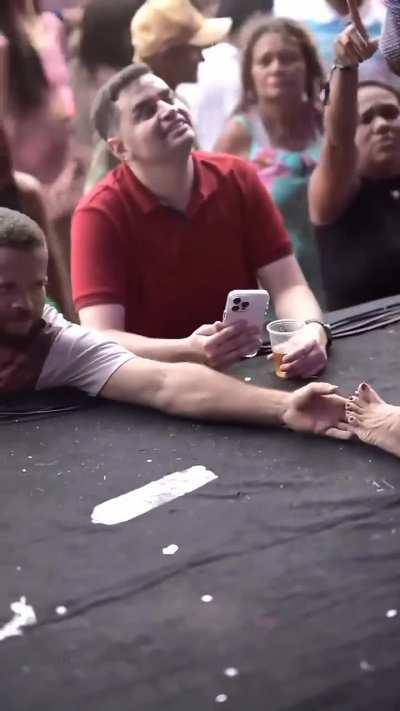 Casually enjoying a concert. 