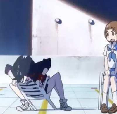 Ryuko throws a chair