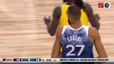 [Highlight] Jarred Vanderbilt gets blocked by both Anthony Edwards and Rudy Gobert in one possession; shot clock violation for the Lakers