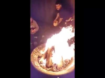 Cameraman gets ''fire splashed''