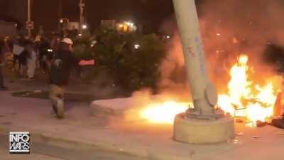 Watch as Rioters in Austin Texas Burn down a homeless mans belongings