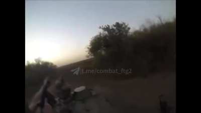 Ukrainian soldiers shooting down a Russian FPV drone at long distance.
