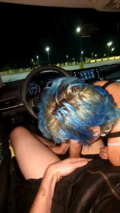 Sneaky blowjob in the car after leaving the club