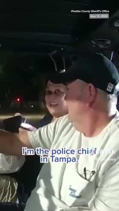 I'm the police chief. I’m hoping you’ll just let us go. Here is my card, if you ever need ANYTHING. SERIOUS.