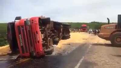 WCGW in straightening a toppled truck