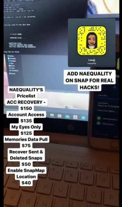 Hit @naequality on Snapchat to order account access , account recovery, my eyes only , memories data pull, recover sent & deleted snaps & more! Telegram Group link in comments below 👇