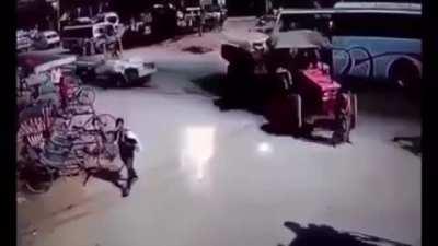 Why is a tractor driving on the main road ?