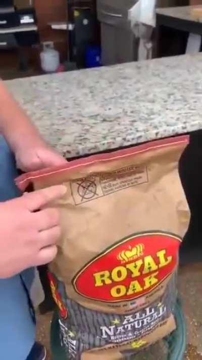How to open a bag of charcoal, kitty litter, dog food, etc.