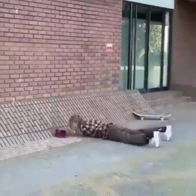 WCGW Going high speed on a skateboard towards a brick wall