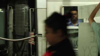 TIL - NYC Subway pilots are required by regulation to acknowledge a black and white sign at every stop. After figuring this out one rider decided to gather his friends and make their day a bit better.