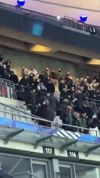 Israeli fans attack the French fans at the France vs. Israel match. 