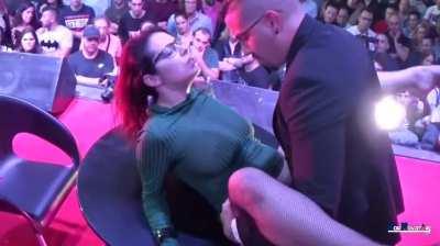 She gets fuck on the stage in front of audience