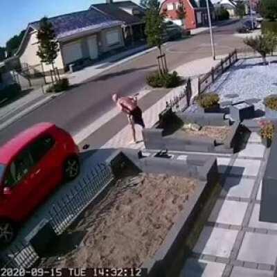 What could go wrong riding your moped down the sidewalk?