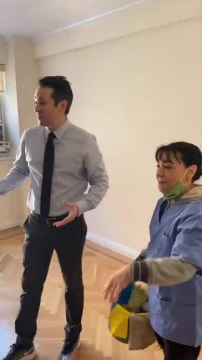 Loyal cleaning woman who hit hard times during the Pandemic was given an apartment thanks to all the people who lived where she worked. She's given a 2 year lease.