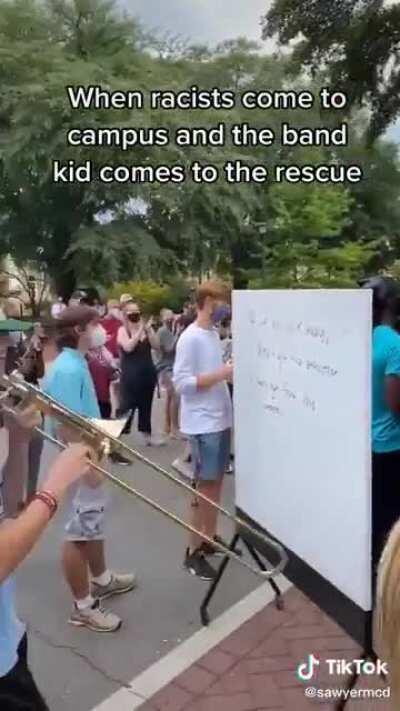 When a racist shows up on campus and the band kid comes to the rescue